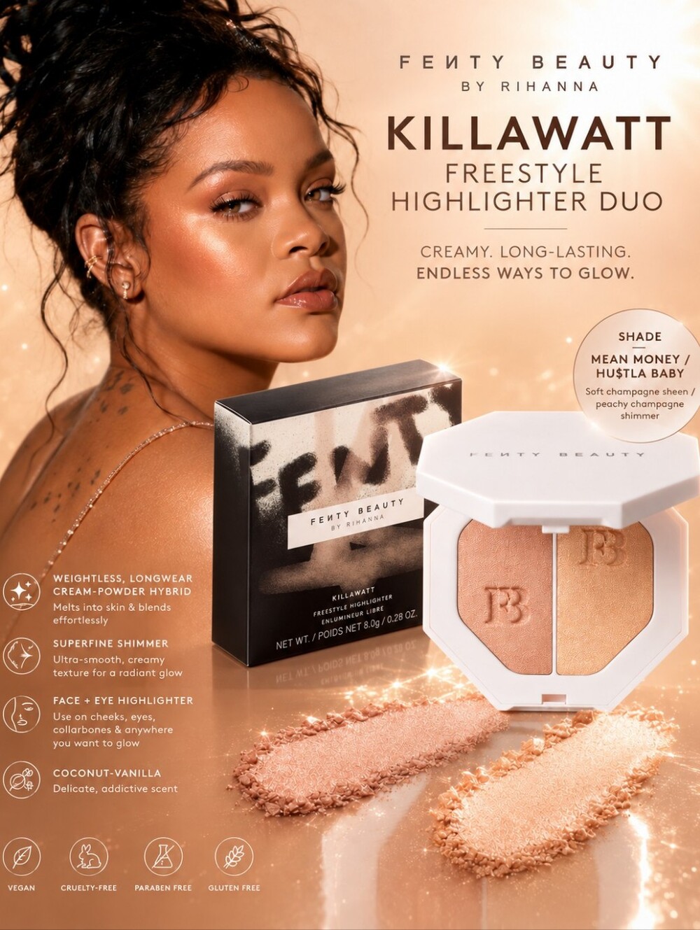Fenty Beauty Killawatt Freestyle Highlighter Duo – Mean Money / Hu$tla Baby